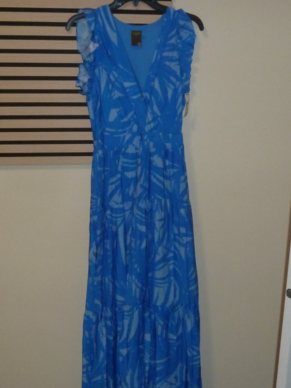 Taylor Blue long dress size 8 Ruffled Shoulder V Neck Lined